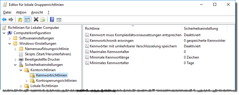 Kennwortvorgaben per Gruppenrichtlinien